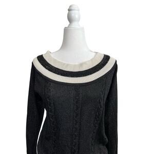 Mary Jane Marcasiano Beaded Sweater Black White Large NWT
